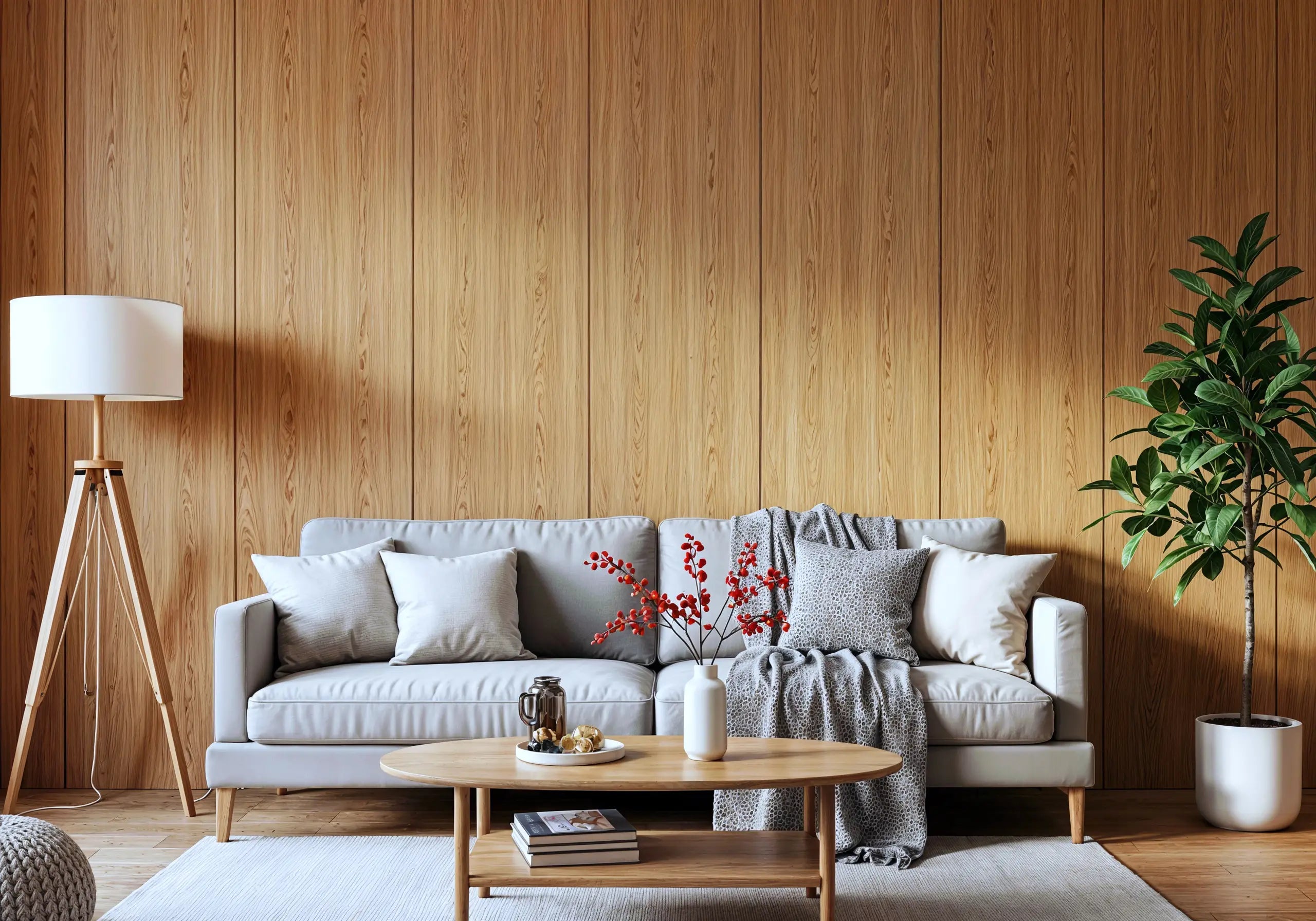 Living room wall without artwork above the sofa.