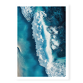 Aerial top-down view of a large white wave crashing in deep blue and turquoise ocean water with visible foam texture, art print titled Terra Mater
