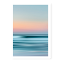 Abstract long-exposure seascape with blurred horizontal lines of teal water and pink sunset sky, art print titled Utopia